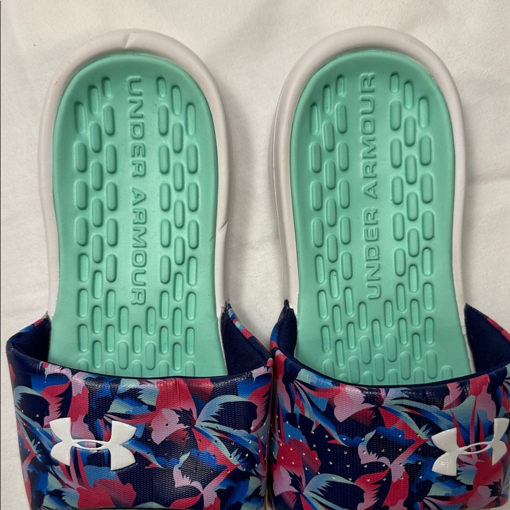 Under Armour Tropical Slide Sandals - Blue pink green size 8 slide on - Picture 5 of 12